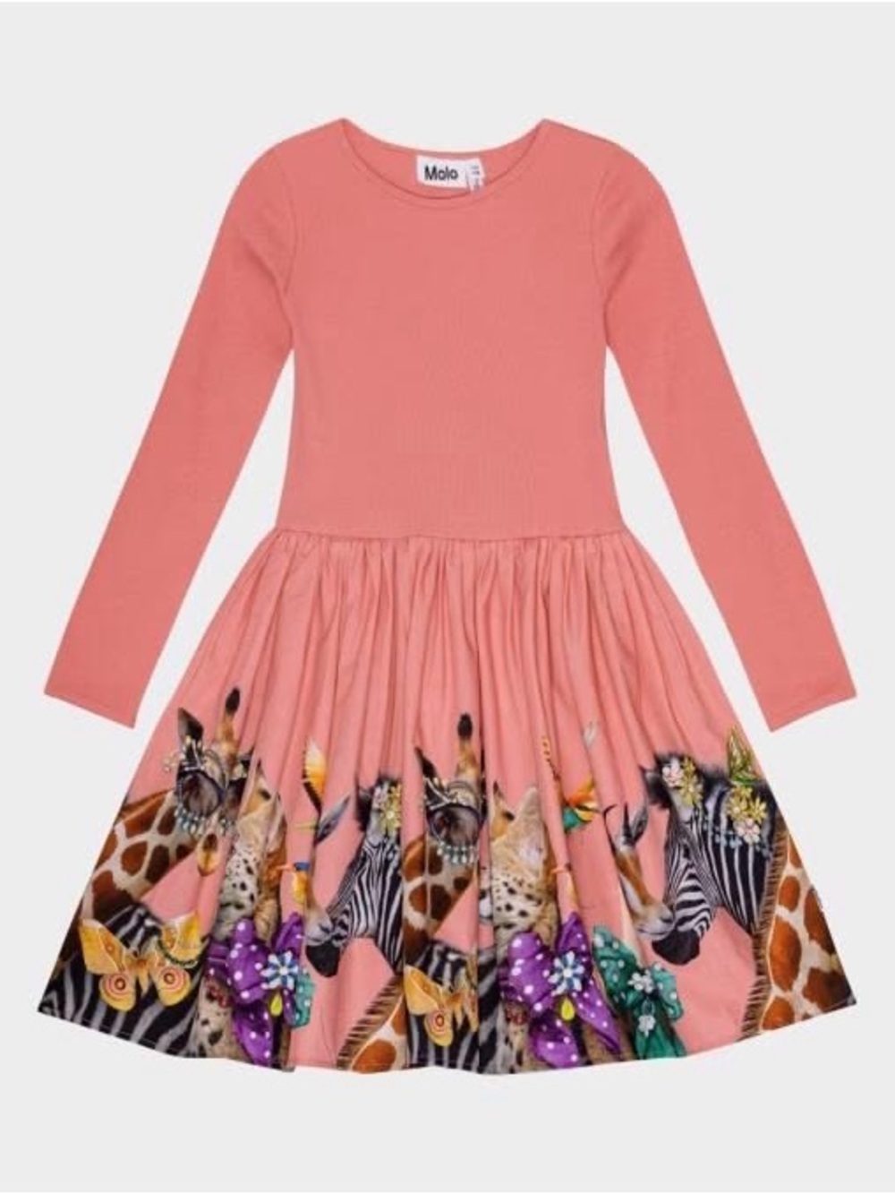 Molo Coral Long-Sleeve Dress with Animal Border